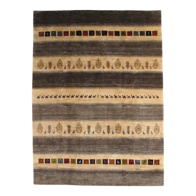 Vintage Hand-Knotted Persian Gabbeh Rug 8'5" X 11'4" For Sale