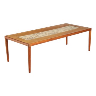 Mid-Century Danish Rectangular Teak Coffee Table with a Tile Inlays by HW Klein for Bramin, 1960s For Sale