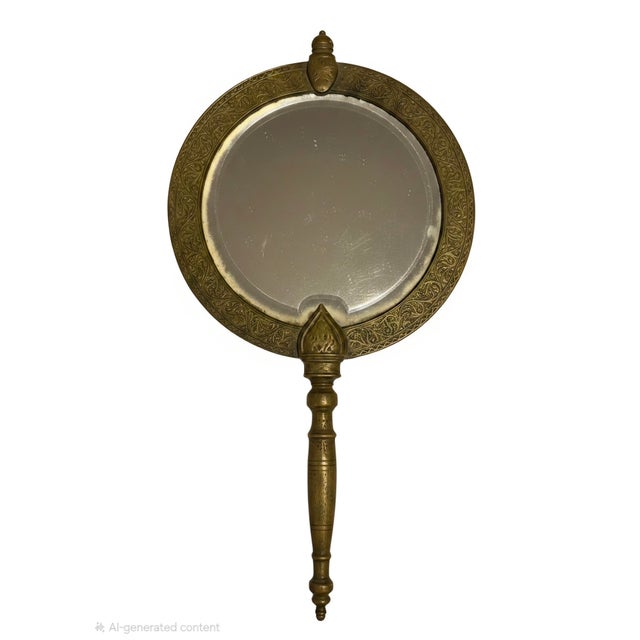 Tiffany and Co. Antique Tiffany & Co. Brass Hand Mirror, Indo-Persian Moorish Design, Circa 1890 - 1910, Pattern 0350 For Sale - Image 4 of 9