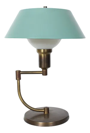 Walter Von Nessen Style Brass Swing Arm Desk Lamp with Pale Green Shade, 1940's