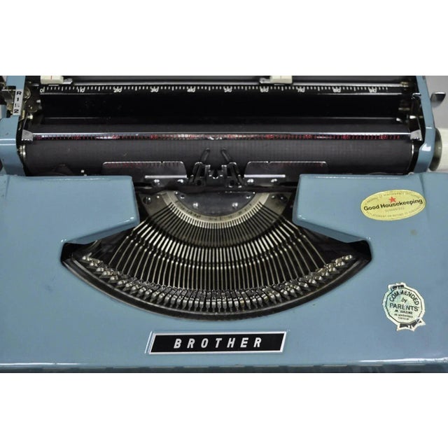 Mid 20th Century Vintage Brother Webster Xl-747 Portable Typewriter Baby Blue With Metal Case For Sale - Image 5 of 12