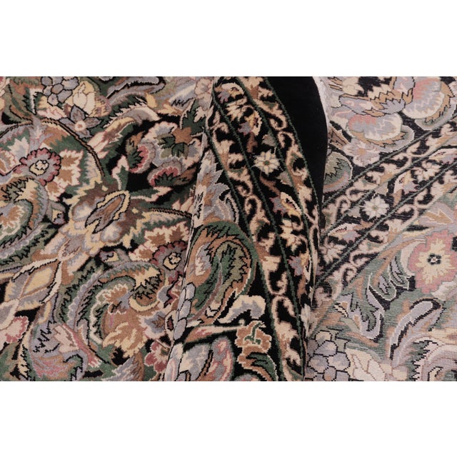 Black Boho Chic 1990's Floral Pak-Persian Black/Gray Wool Round Rug- 9'1'' X 9'2'' For Sale - Image 8 of 9