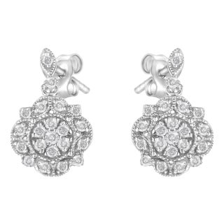 .925 Sterling Silver 1/2 Cttw Diamond Dangle Miligrain Earring (I-J Color, I2-I3 Clarity) For Sale