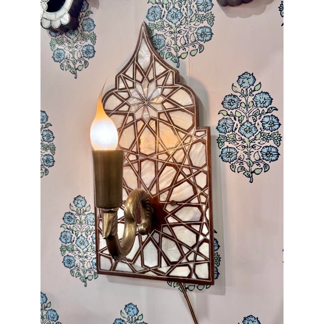 Wood Mother of Pearl Inlaid Wall Sconce For Sale - Image 7 of 10