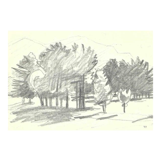 1977 Robert Angeloch Mountain Valley Landscape Drawing For Sale