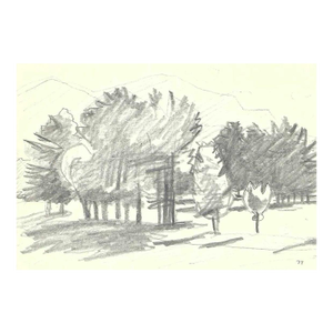 1977 Robert Angeloch Mountain Valley Landscape Drawing
