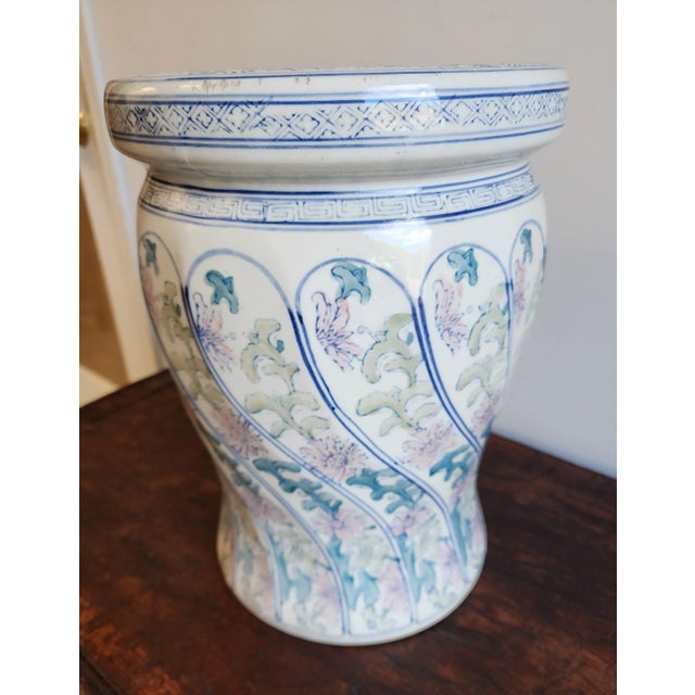 Late 20th Century Vintage Chinoiserie Style Ceramic Garden Stool For Sale - Image 5 of 11