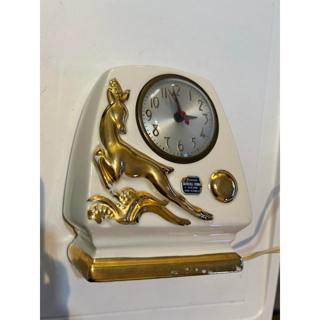 1940s Vintage 1940 Deer Mantle Clock Genuine Howell Co. China 22 Kt. Gold For Sale - Image 5 of 6