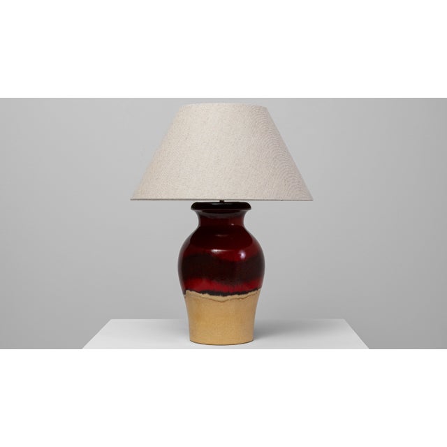 Ceramic 20th Century German Red And Tan Ceramic Table Lamp For Sale - Image 7 of 18