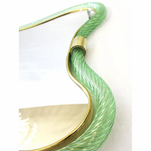 Impressive and scenographic Wave Mirror in green- wather “Torchon” Torciglione Murano Glass. Exclusive design By Simoneg,...