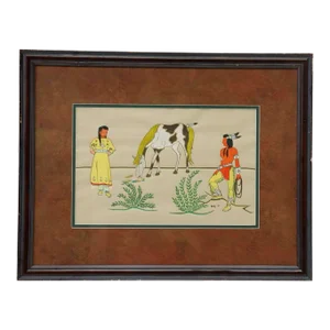 Original Signed Native American Man and Woman With Horse Painting by Boles, 1949