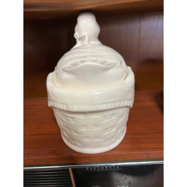 Vintage white ceramic duck on basket soup tureen. No ladle. Perfect for Gravy or small dip.Made in Japan.