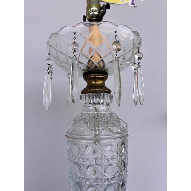 Vintage Early 20th Century Pair Crystal & Brass Lamps -2 For Sale - Image 9 of 12