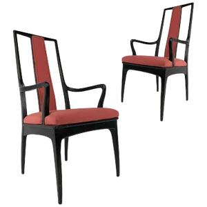 Sleek Mahogany Dining / Occasional Arm Chairs by John Stuart - a Pair