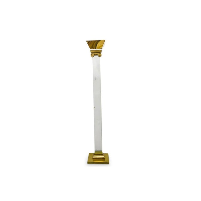 Mid-Century Modern 1970s Postmodern Brass & Lucite Torchiere Floor Lamp Ionic Column Light For Sale - Image 3 of 7