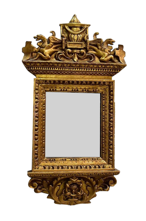 Small 19th Century Golden Wood Mirror with Winged Animal Decorations