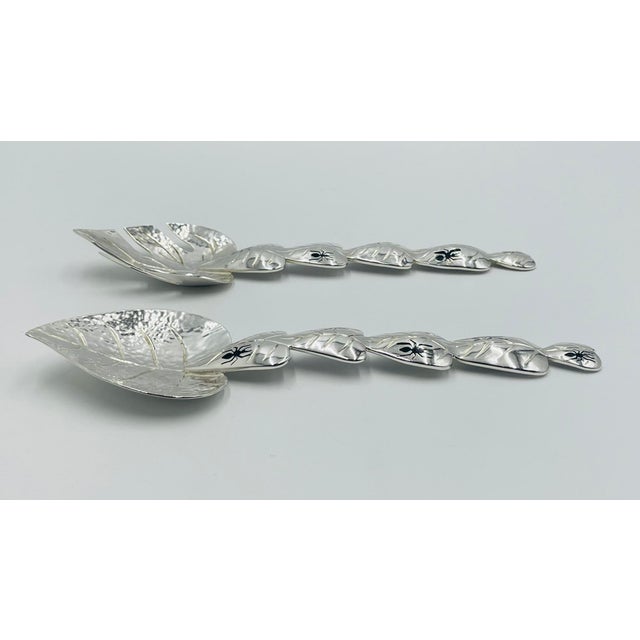 1980s Emilia Castillo “Ants on Leaves” Silver-Plated Serving Utensils, Taxco Mexico - a Pair For Sale In Los Angeles - Image 6 of 18