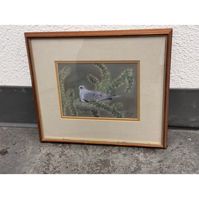 Late 20th Century Signed S. Wicklund “Mourning Dove Nesting in Cholla” Framed Original Bird Illustration For Sale - Image 5 of 12