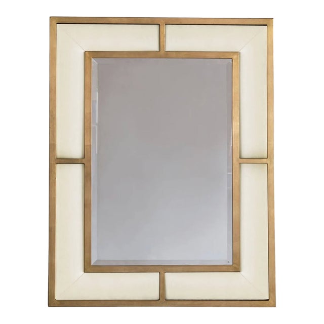 Port 68 Bedford Wall Mirror in Sand Ostrich Fabric/Gold *In Box* For Sale
