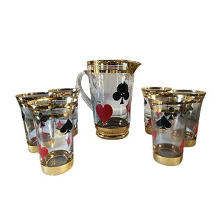 Playing Cards Tableware Set from Cristallerie de Laeken, 1950s, Set of 7 For Sale