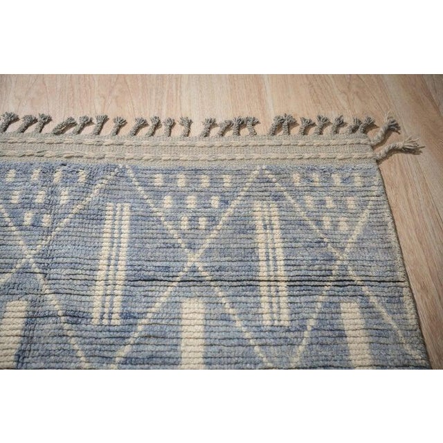 Contemporary New Modern Contemporary Light Blue Hand-Knotted Wool Pile Geometric Tribal Moroccan Berber Diamond Design Room Size 9x12 Rug Carpet For Sale - Image 3 of 7