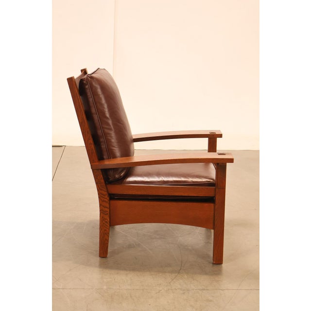 Stickley Mission Collection Oak And Leather Lounge Chair For Sale - Image 14 of 18