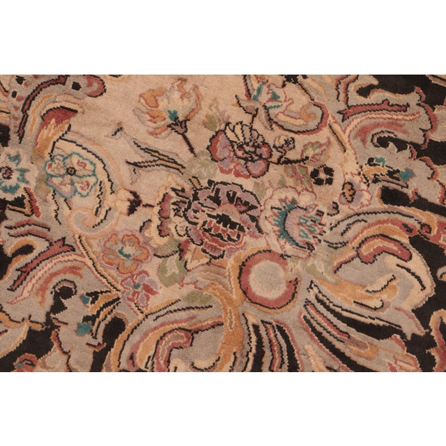 Art Nouveau 1990's Pak-Persian Black/Taupe Wool Rug - 6'2'' X 9'3'' For Sale - Image 4 of 9