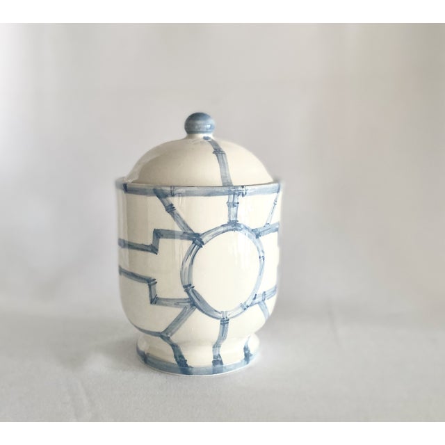 Bamboo Fret Ceramic Bath Set, Light Blue, 4 Pieces For Sale - Image 4 of 7
