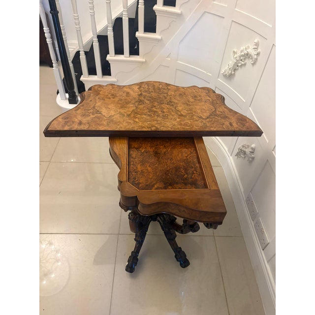 Antique Victorian Burr Walnut Card or Console Table with Carved Basket Base, 1850 For Sale - Image 6 of 16