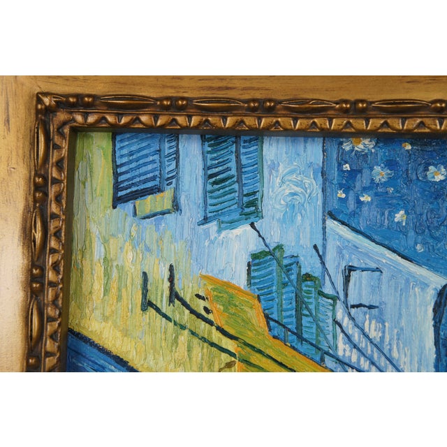 Wood Late 20th Century Café Terrace at Night After Vincent Van Gogh Oil Painting Canvas Impressionist, Framed For Sale - Image 7 of 12