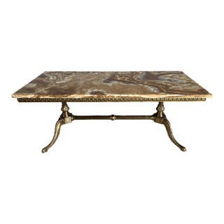 Beautiful Vintage French Onyx and Gilt Brass Rectangular Side Coffee Table For Sale