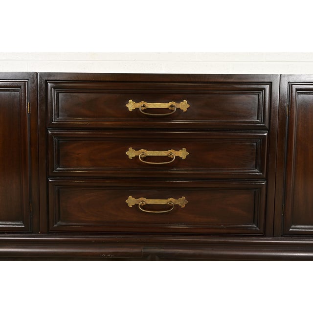 Brown John Stuart for Mount Airy Hollywood Regency Chinoiserie Monumental Mahogany and Brass Sideboard Credenza, 1960s For Sale - Image 8 of 13