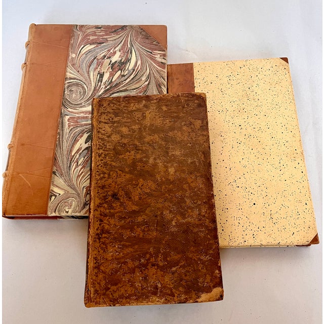 Antique French/Swedish Leather Bound Books - Set of 3 For Sale In Dallas - Image 6 of 15