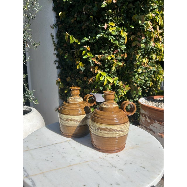 Pair of Vintage Signed Studio Pottery Candlesticks With Handles For Sale - Image 4 of 13