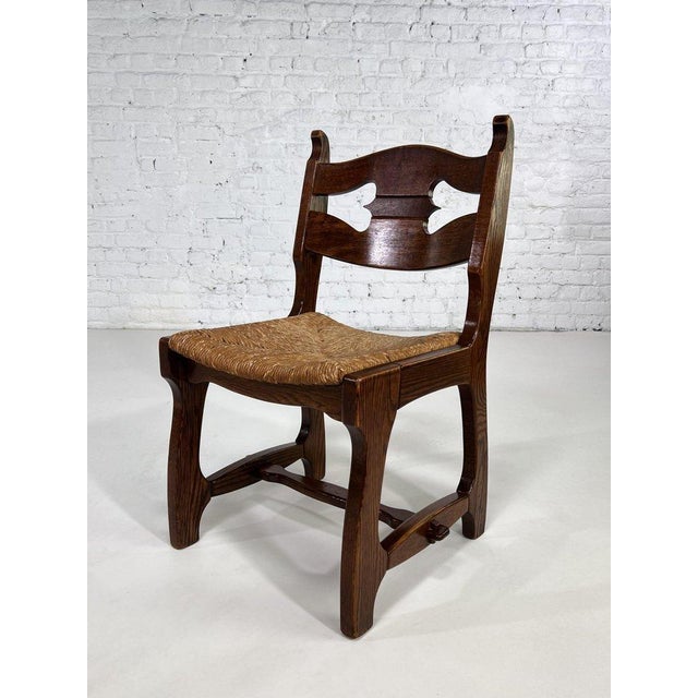 Guillerme et Chambron Dining Chairs in Wood and Braided Straw attributed to Guillerme et Chambron for Votre Maison, 1950s, Set of 4 For Sale - Image 4 of 10