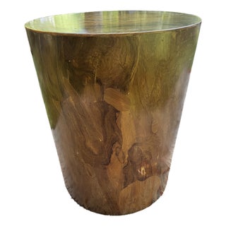 Attributed to William Switzer Postmodern MCM Burl Walnut Drum Table / Nightstand For Sale