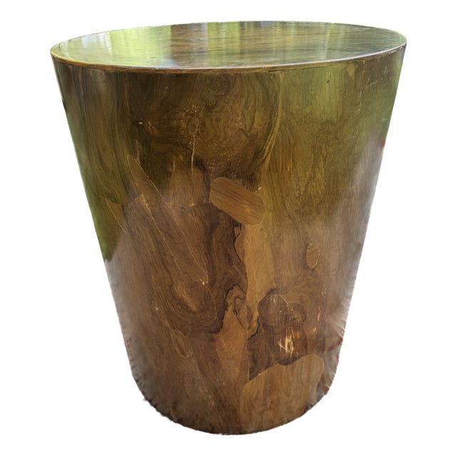 Attributed to William Switzer Postmodern MCM Burl Walnut Drum Table / Nightstand For Sale