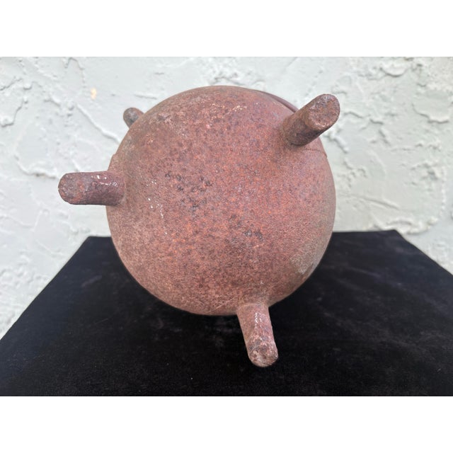 Black Antique Primitive Cast Iron Three-Leg Cauldron Pot With Swing Handle For Sale - Image 8 of 9