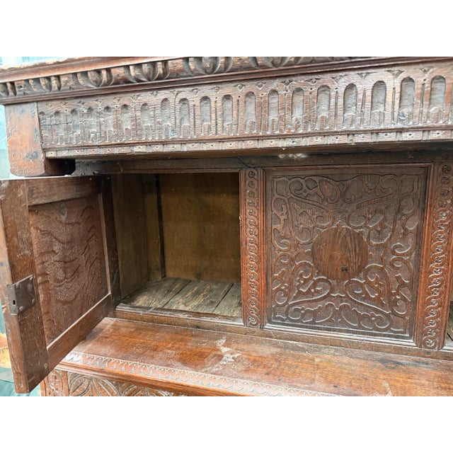 Antique Carved Oak Court Cupboard For Sale - Image 11 of 13