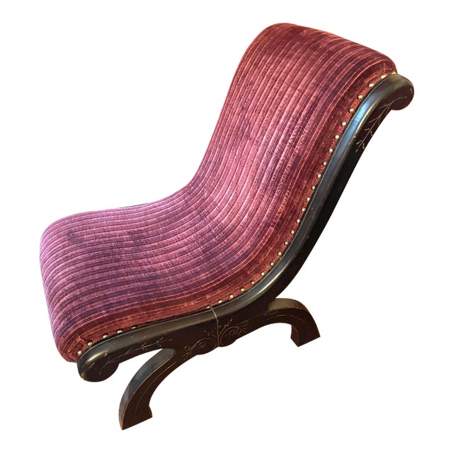 Antique Nursing Slipper Chair in Clarence House Velvet For Sale