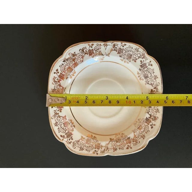 Tan Vintage Tan and Floral Gold Porcelain Cocktail Drinks Coasters- Set of 3 For Sale - Image 8 of 12