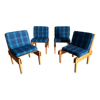 Brutalist Upholstered Wooden Armchairs, 1960s, Set of 4 For Sale