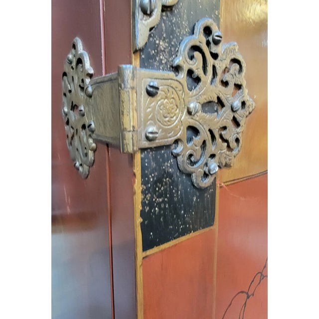 Red Antique Chinoiserie Painted Cabinet Circa. 1930's For Sale - Image 8 of 10