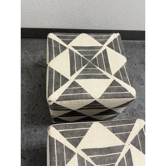 Contemporary Custom Design Zak + Fox Fabric Cube Ottomans, Pair For Sale - Image 3 of 12