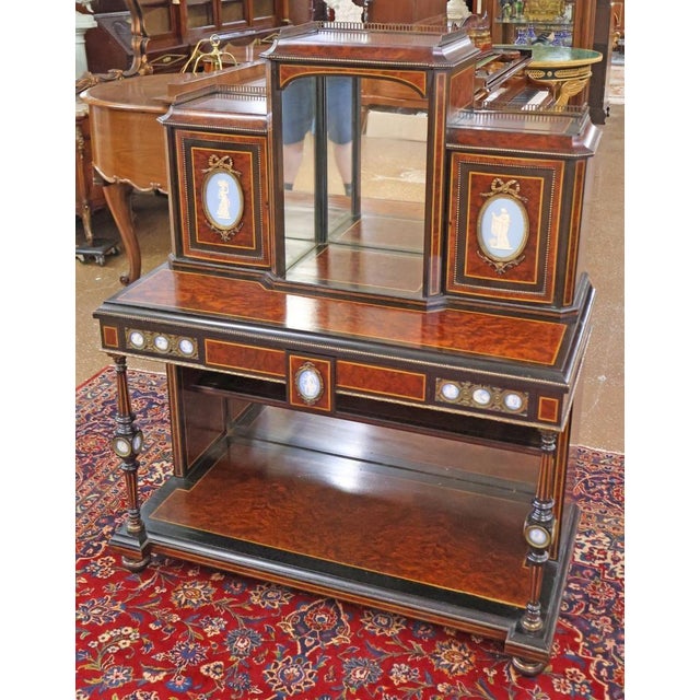 Late 19th Century English Burl Walnut Napoleon III Bronze Mounted Ladies Desk Dimensions : 44" Wide X 22" Deep X 55" Tall...