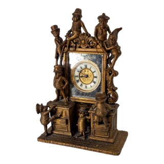 20th Century Bronzed Metal Whimsical Desk or Table Clock With Palmer-Cox Brownies For Sale