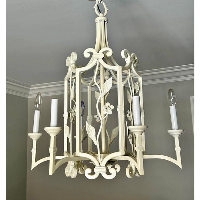 Vintage 6-Light Palm Beach Regency Floral Pagoda-Style Chandelier For Sale - Image 11 of 12