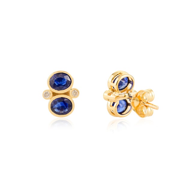 Greek Style Deep Blue Sapphire Stud Earrings- A Pair For Sale In New York - Image 6 of 10