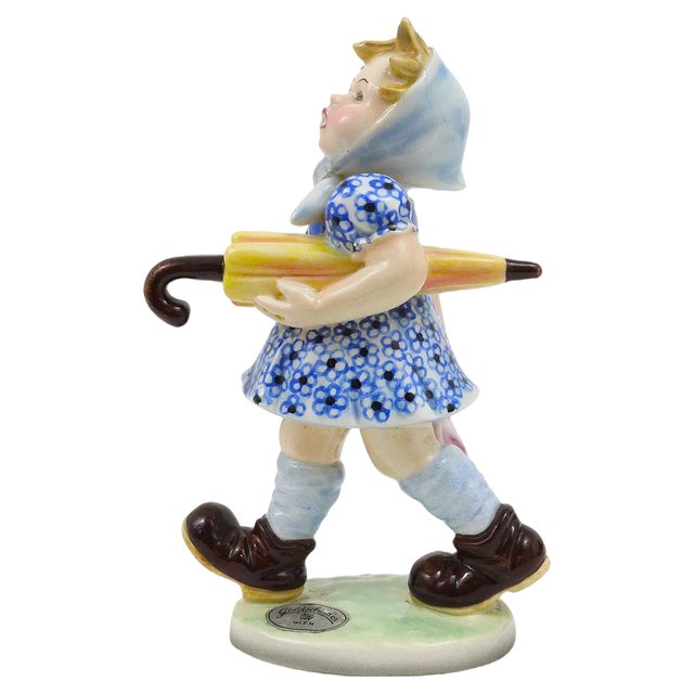Austrian Figurine Girl with Umbrella by Goldscheider Vienna, 1930s For Sale