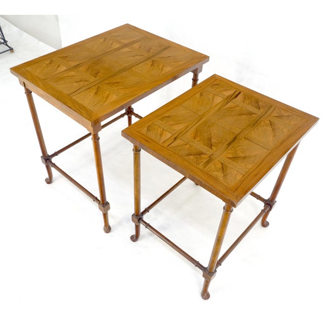 Wood Fine Baker c1970s Marquetry Top Pair of Nesting Side End Tables MINT For Sale - Image 7 of 16